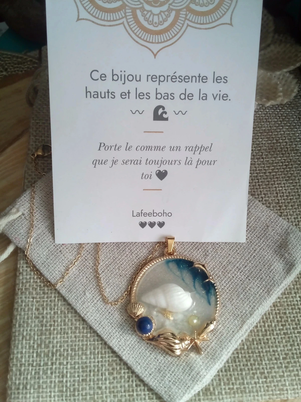 Collier bohème plage et vague de la vie + carte – photo 5